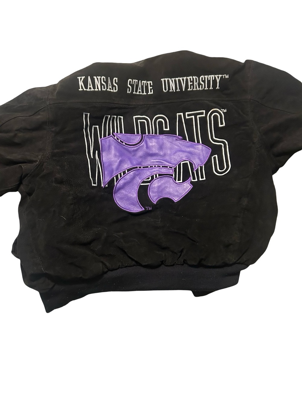 K State - XL - Men's Black Bomber Jacket with Purple Embroidered Graphic